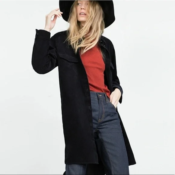 Zara Long Corduroy Overshirt Jacket - Picture 2 of 12